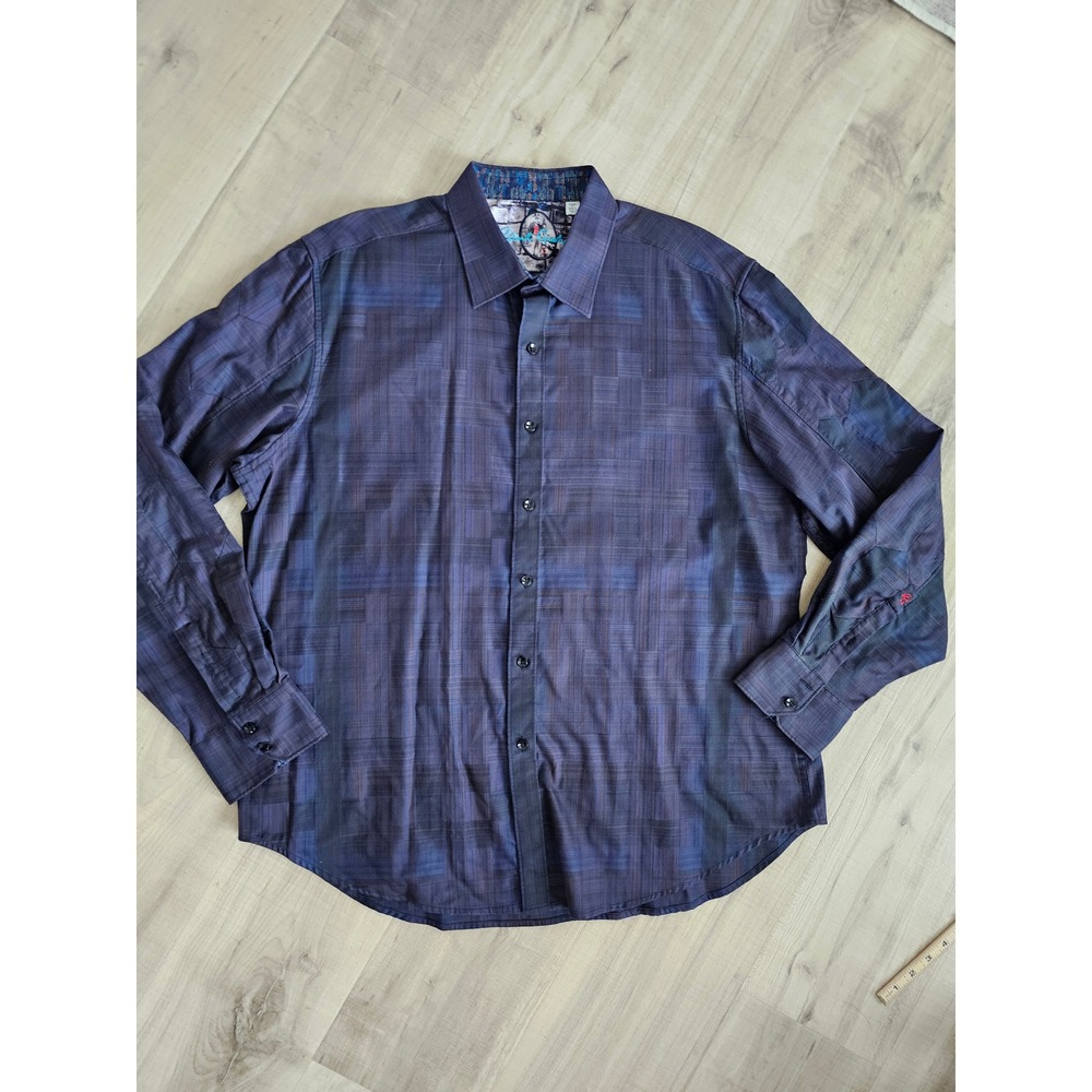 Robert Graham Mens 2XL Classic Fit Navy Blue Purple Plaid Button Down Shirt